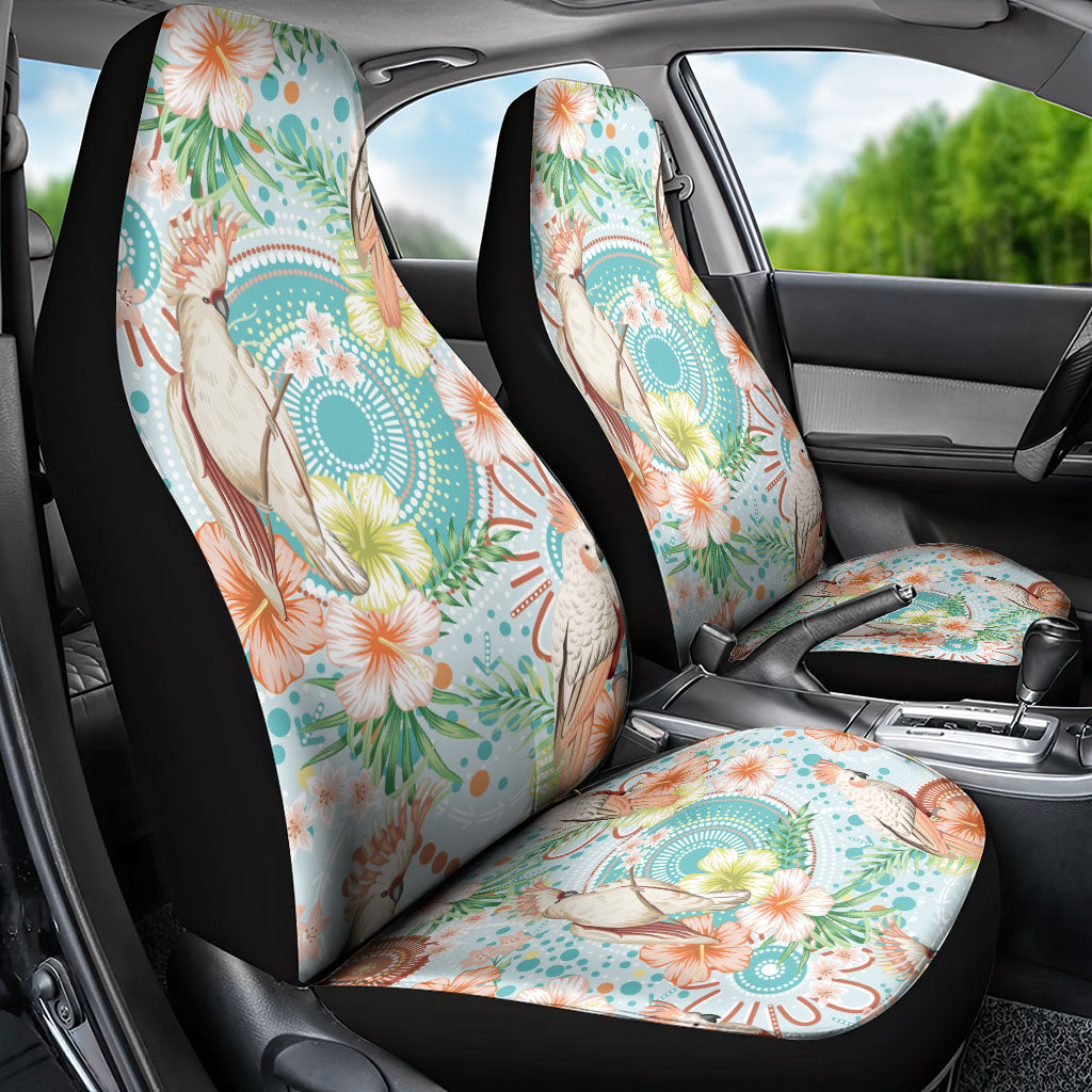 Australia Pink Cockatoo Aboriginal Art Car Seat Cover Tropical Hibiscus Floral Style