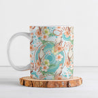 Australia Pink Cockatoo Aboriginal Art Ceramic Mug Tropical Hibiscus Floral Style