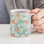 Australia Pink Cockatoo Aboriginal Art Ceramic Mug Tropical Hibiscus Floral Style