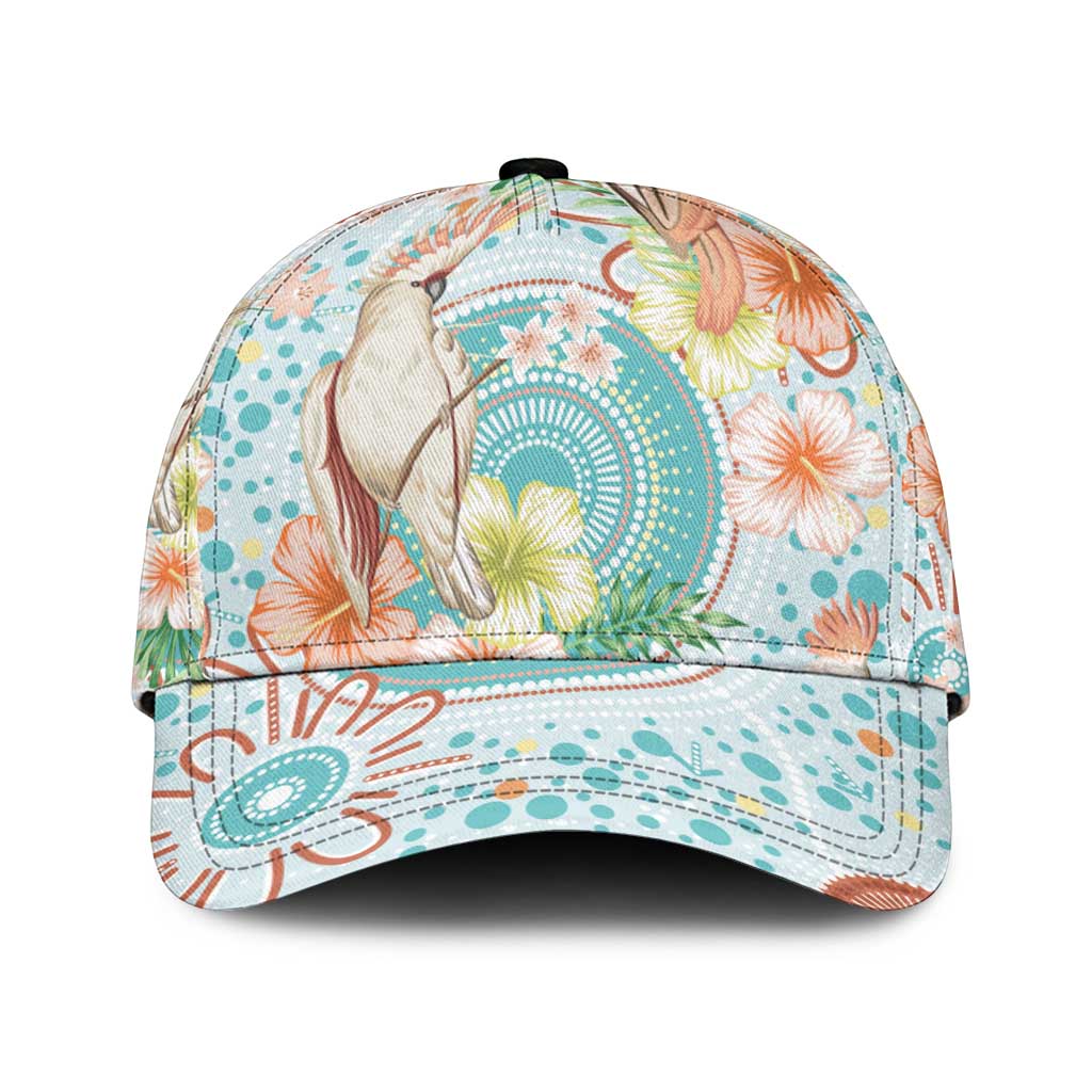 Australia Pink Cockatoo Aboriginal Art Classic Cap Tropical Hibiscus Floral Style