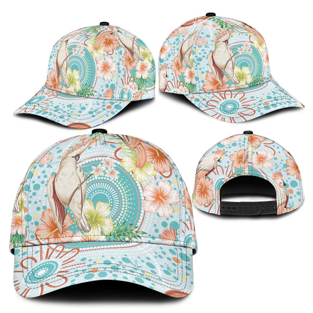 Australia Pink Cockatoo Aboriginal Art Classic Cap Tropical Hibiscus Floral Style
