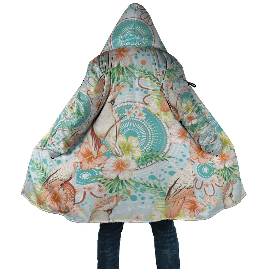 Australia Pink Cockatoo Aboriginal Art Cloak Tropical Hibiscus Floral Style