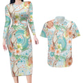 Australia Pink Cockatoo Aboriginal Art Couples Matching Long Sleeve Bodycon Dress and Hawaiian Shirt Tropical Hibiscus Floral Style