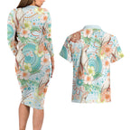 Australia Pink Cockatoo Aboriginal Art Couples Matching Long Sleeve Bodycon Dress and Hawaiian Shirt Tropical Hibiscus Floral Style