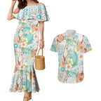 Australia Pink Cockatoo Aboriginal Art Couples Matching Mermaid Dress and Hawaiian Shirt Tropical Hibiscus Floral Style