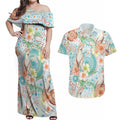 Australia Pink Cockatoo Aboriginal Art Couples Matching Off Shoulder Maxi Dress and Hawaiian Shirt Tropical Hibiscus Floral Style