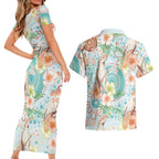 Australia Pink Cockatoo Aboriginal Art Couples Matching Short Sleeve Bodycon Dress and Hawaiian Shirt Tropical Hibiscus Floral Style