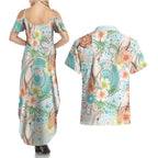 Australia Pink Cockatoo Aboriginal Art Couples Matching Summer Maxi Dress and Hawaiian Shirt Tropical Hibiscus Floral Style