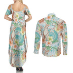 Australia Pink Cockatoo Aboriginal Art Couples Matching Summer Maxi Dress and Long Sleeve Button Shirt Tropical Hibiscus Floral Style