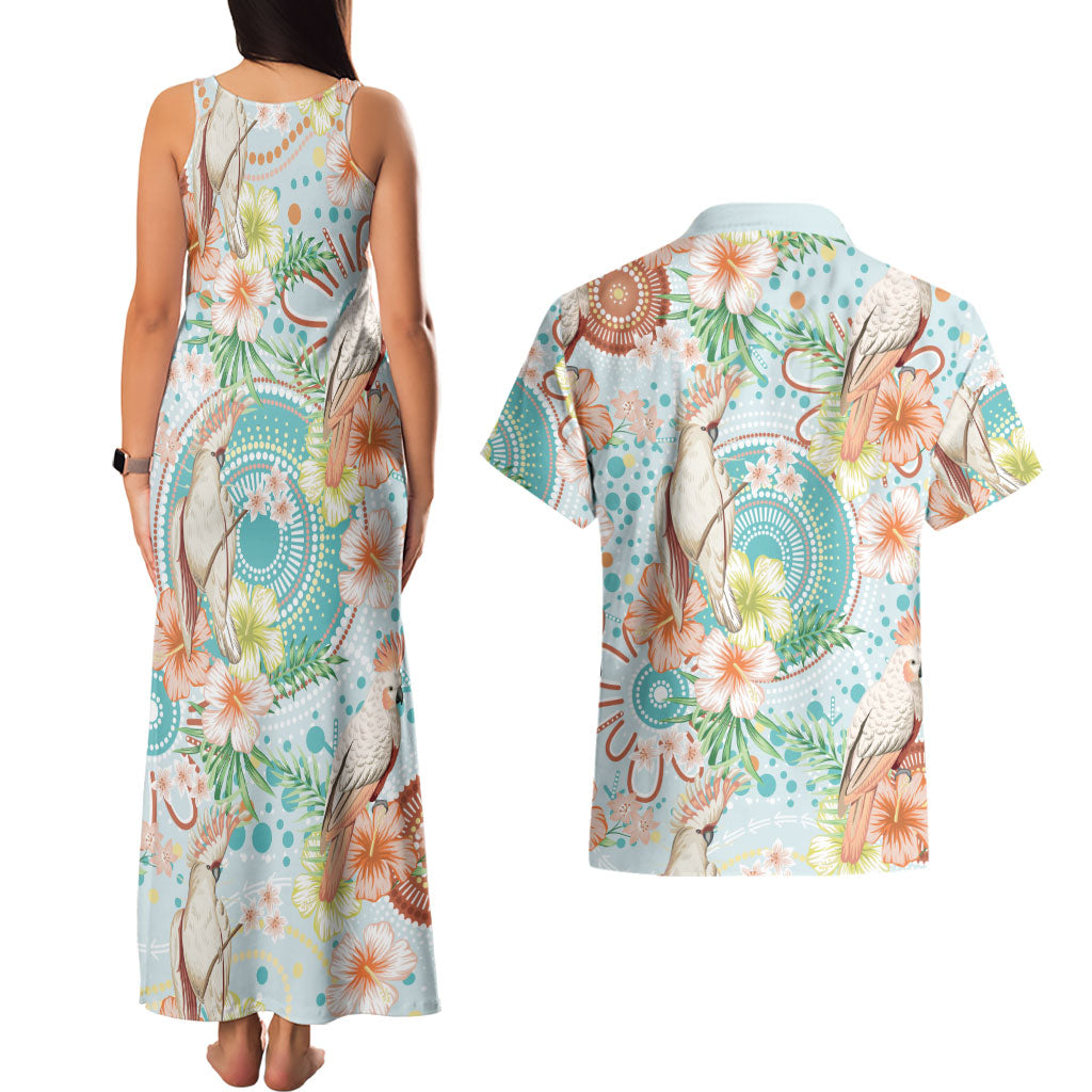 Australia Pink Cockatoo Aboriginal Art Couples Matching Tank Maxi Dress and Hawaiian Shirt Tropical Hibiscus Floral Style