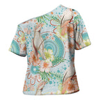 Australia Pink Cockatoo Aboriginal Art Cross Shoulder Shirt Tropical Hibiscus Floral Style