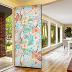 Australia Pink Cockatoo Aboriginal Art Door Cover Tropical Hibiscus Floral Style