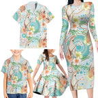 Australia Pink Cockatoo Aboriginal Art Family Matching Long Sleeve Bodycon Dress and Hawaiian Shirt Tropical Hibiscus Floral Style