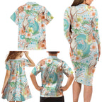 Australia Pink Cockatoo Aboriginal Art Family Matching Long Sleeve Bodycon Dress and Hawaiian Shirt Tropical Hibiscus Floral Style