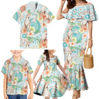 Australia Pink Cockatoo Aboriginal Art Family Matching Mermaid Dress and Hawaiian Shirt Tropical Hibiscus Floral Style