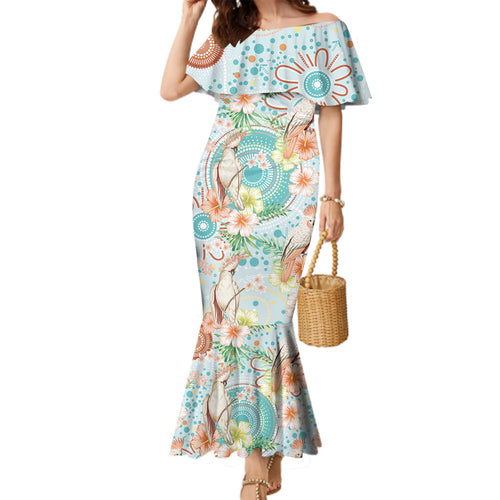 Australia Pink Cockatoo Aboriginal Art Family Matching Mermaid Dress and Hawaiian Shirt Tropical Hibiscus Floral Style