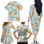 Australia Pink Cockatoo Aboriginal Art Family Matching Off The Shoulder Long Sleeve Dress and Hawaiian Shirt Tropical Hibiscus Floral Style