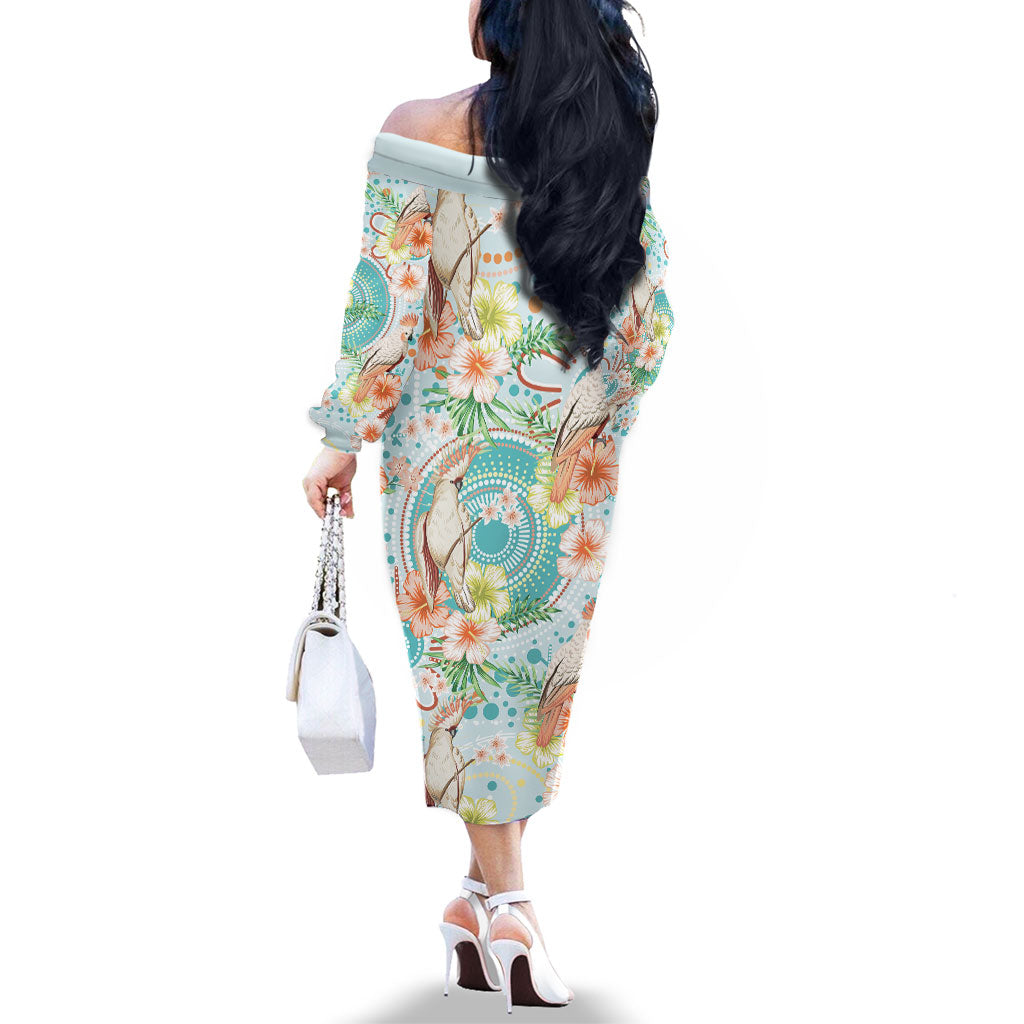 Australia Pink Cockatoo Aboriginal Art Family Matching Off The Shoulder Long Sleeve Dress and Hawaiian Shirt Tropical Hibiscus Floral Style