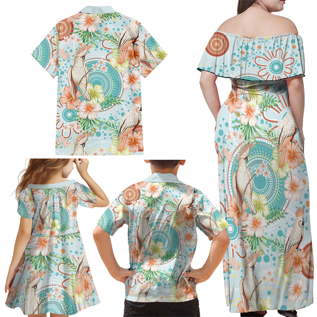 Australia Pink Cockatoo Aboriginal Art Family Matching Off Shoulder Maxi Dress and Hawaiian Shirt Tropical Hibiscus Floral Style