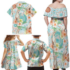 Australia Pink Cockatoo Aboriginal Art Family Matching Off Shoulder Maxi Dress and Hawaiian Shirt Tropical Hibiscus Floral Style