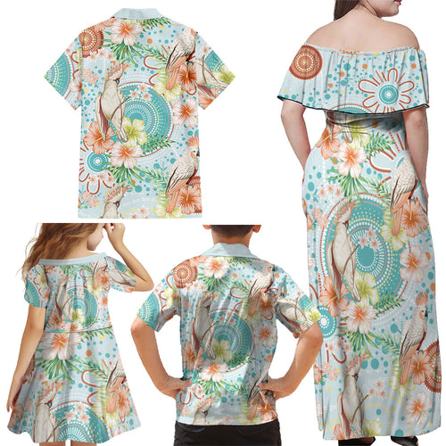 Australia Pink Cockatoo Aboriginal Art Family Matching Off Shoulder Maxi Dress and Hawaiian Shirt Tropical Hibiscus Floral Style