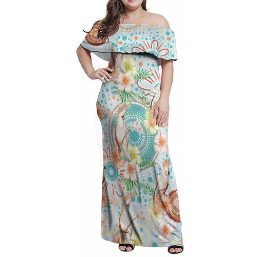 Australia Pink Cockatoo Aboriginal Art Family Matching Off Shoulder Maxi Dress and Hawaiian Shirt Tropical Hibiscus Floral Style
