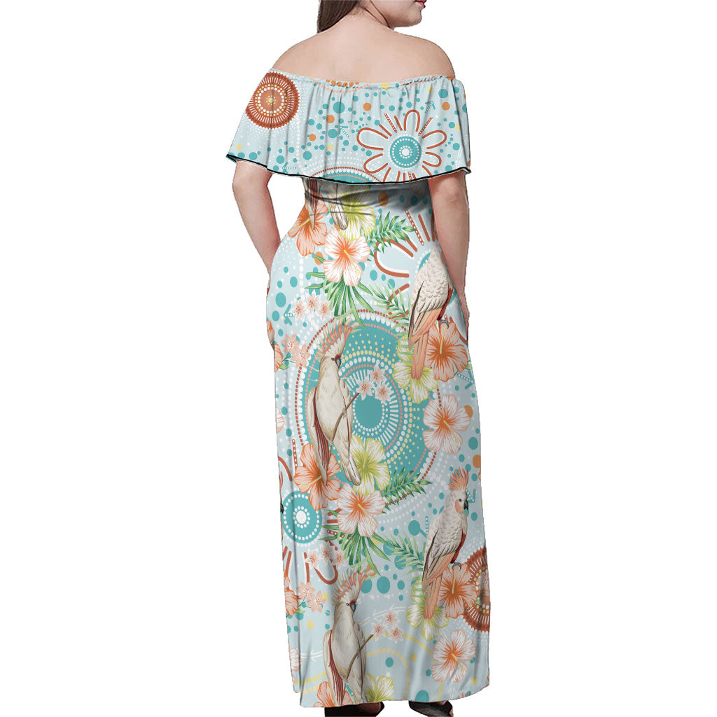 Australia Pink Cockatoo Aboriginal Art Family Matching Off Shoulder Maxi Dress and Hawaiian Shirt Tropical Hibiscus Floral Style