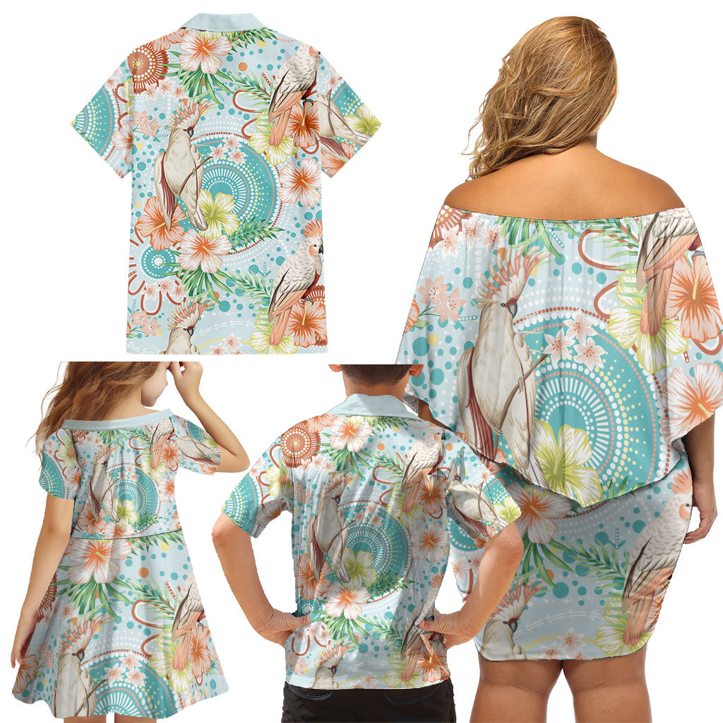 Australia Pink Cockatoo Aboriginal Art Family Matching Off Shoulder Short Dress and Hawaiian Shirt Tropical Hibiscus Floral Style
