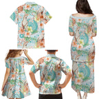 Australia Pink Cockatoo Aboriginal Art Family Matching Puletasi and Hawaiian Shirt Tropical Hibiscus Floral Style