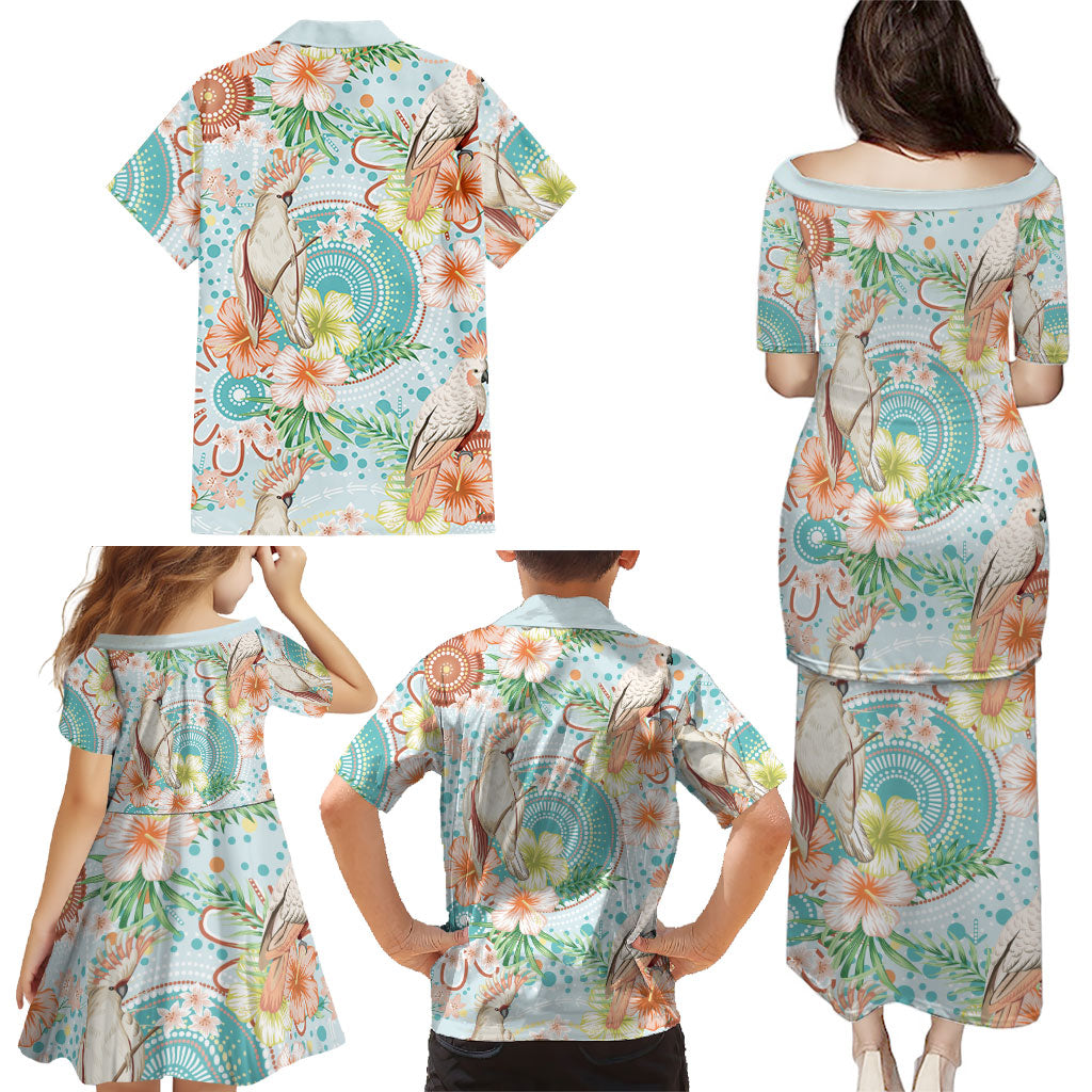 Australia Pink Cockatoo Aboriginal Art Family Matching Puletasi and Hawaiian Shirt Tropical Hibiscus Floral Style