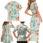 Australia Pink Cockatoo Aboriginal Art Family Matching Short Sleeve Bodycon Dress and Hawaiian Shirt Tropical Hibiscus Floral Style