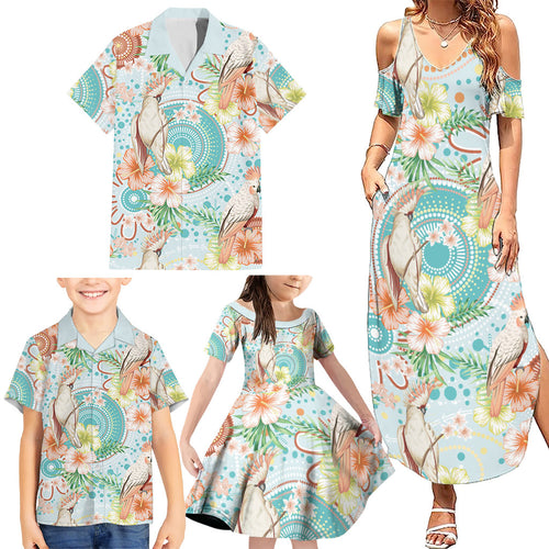 Australia Pink Cockatoo Aboriginal Art Family Matching Summer Maxi Dress and Hawaiian Shirt Tropical Hibiscus Floral Style