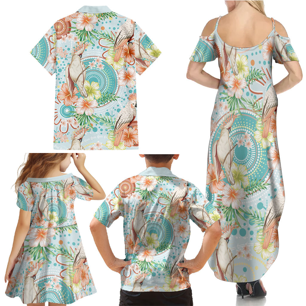 Australia Pink Cockatoo Aboriginal Art Family Matching Summer Maxi Dress and Hawaiian Shirt Tropical Hibiscus Floral Style
