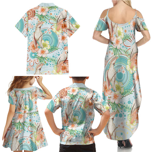 Australia Pink Cockatoo Aboriginal Art Family Matching Summer Maxi Dress and Hawaiian Shirt Tropical Hibiscus Floral Style