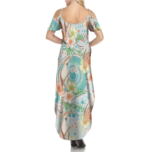 Australia Pink Cockatoo Aboriginal Art Family Matching Summer Maxi Dress and Hawaiian Shirt Tropical Hibiscus Floral Style