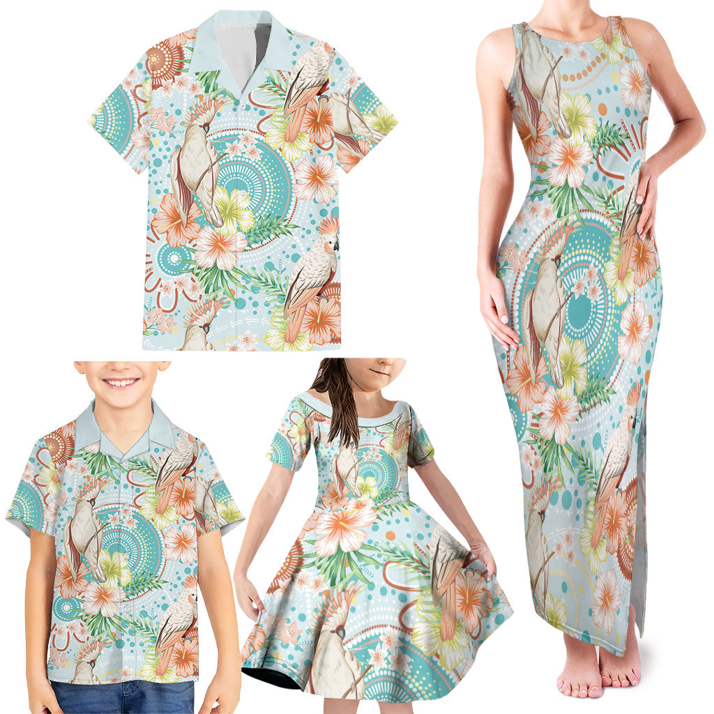 Australia Pink Cockatoo Aboriginal Art Family Matching Tank Maxi Dress and Hawaiian Shirt Tropical Hibiscus Floral Style