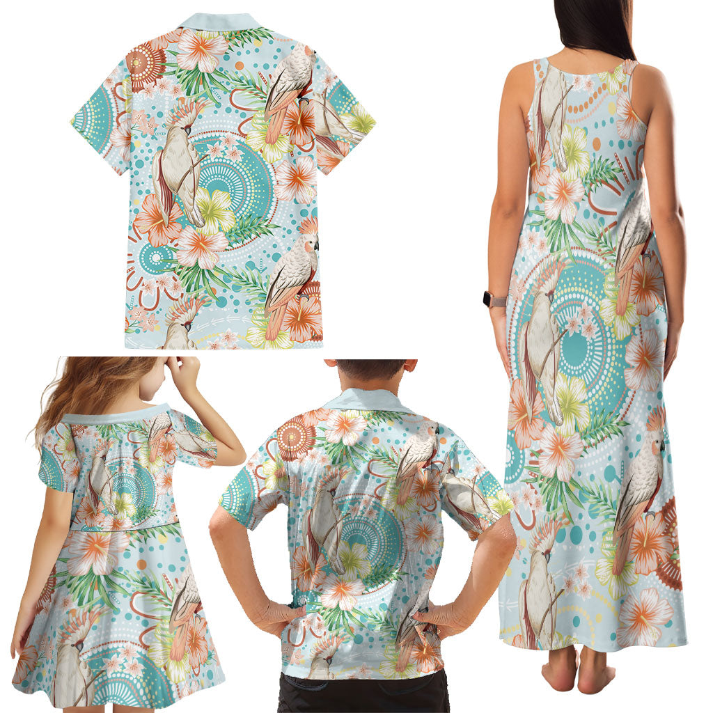Australia Pink Cockatoo Aboriginal Art Family Matching Tank Maxi Dress and Hawaiian Shirt Tropical Hibiscus Floral Style