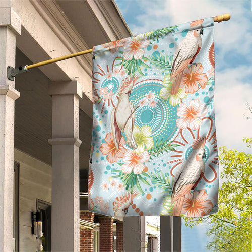 Australia Pink Cockatoo Aboriginal Art Garden Flag Tropical Hibiscus Floral Style