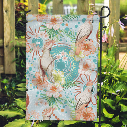 Australia Pink Cockatoo Aboriginal Art Garden Flag Tropical Hibiscus Floral Style