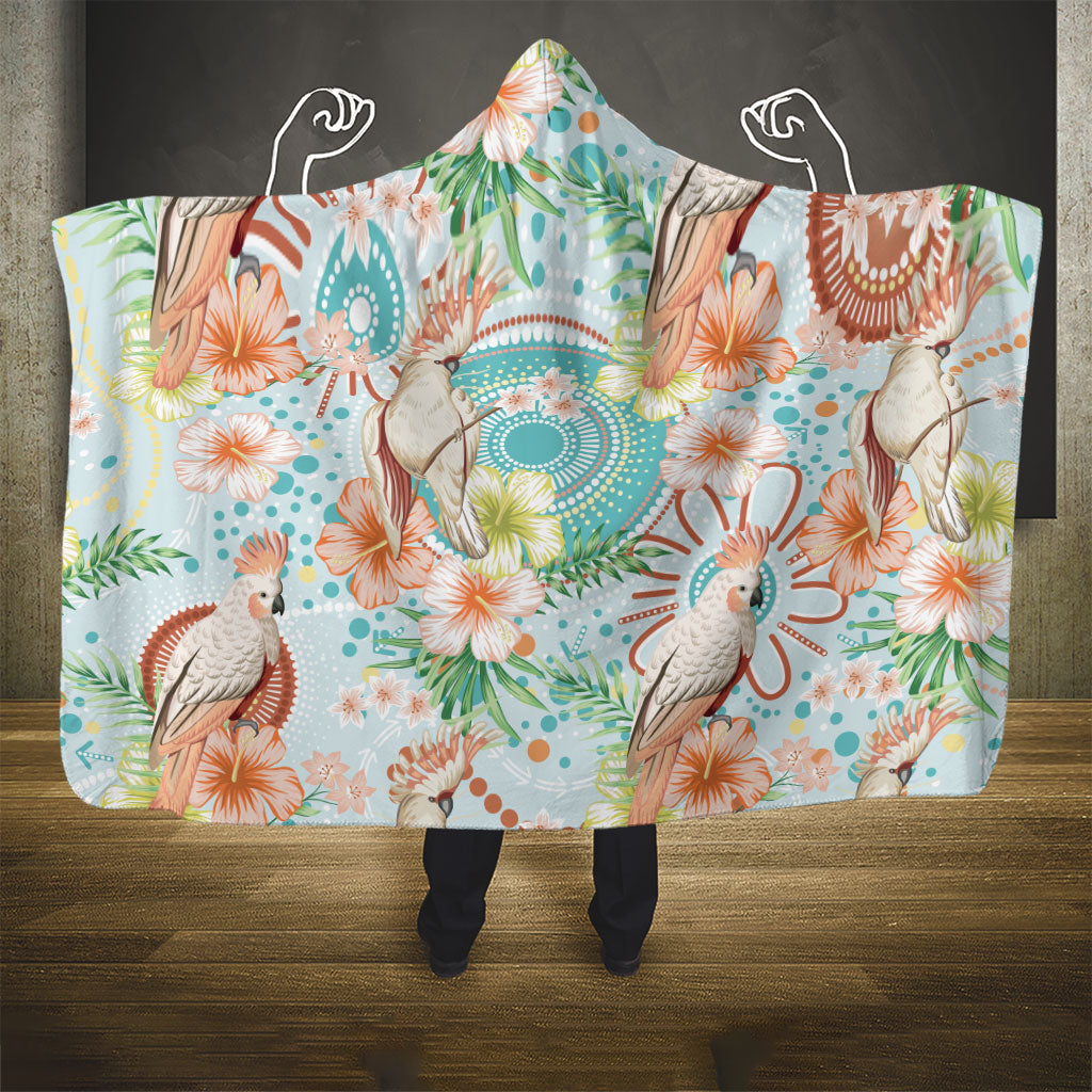 Australia Pink Cockatoo Aboriginal Art Hooded Blanket Tropical Hibiscus Floral Style