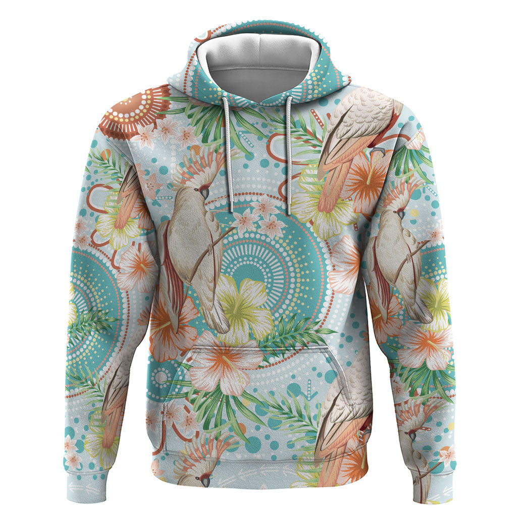Australia Pink Cockatoo Aboriginal Art Hoodie Tropical Hibiscus Floral Style