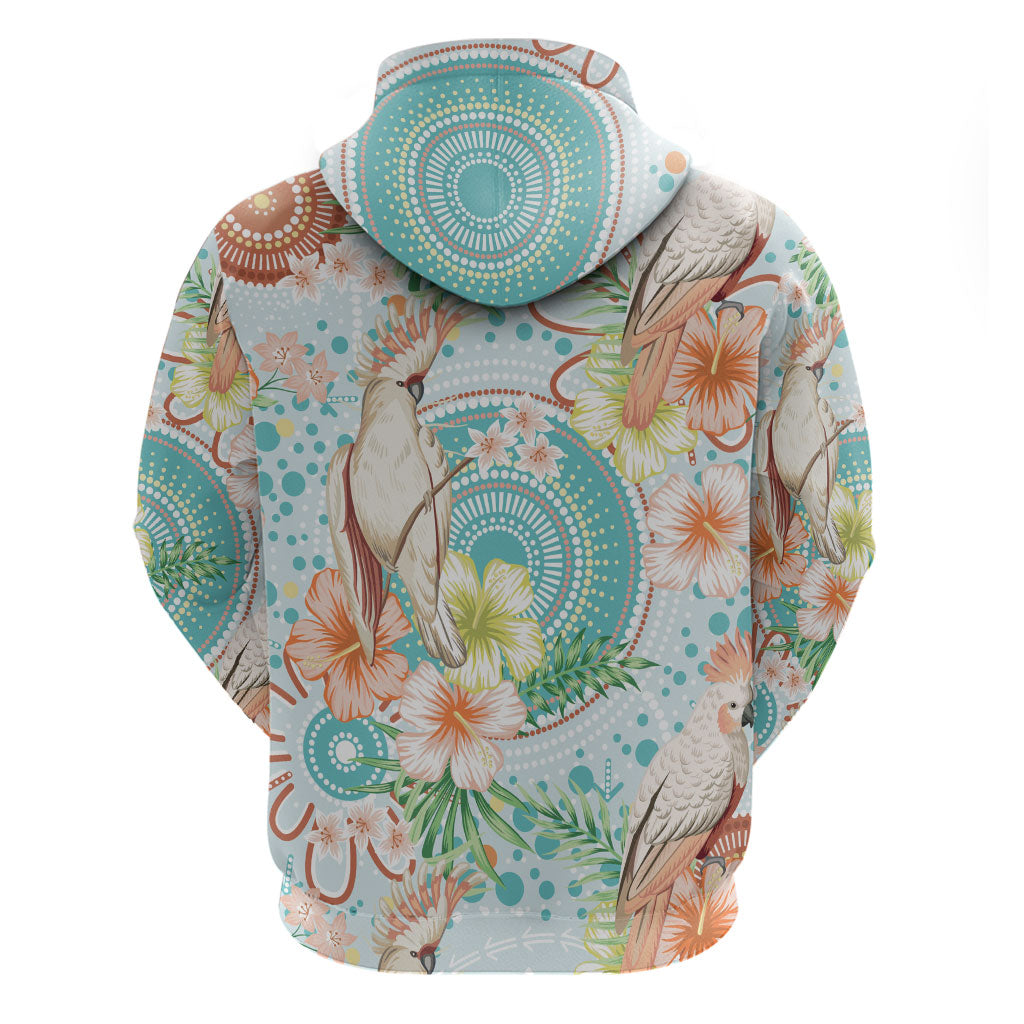 Australia Pink Cockatoo Aboriginal Art Hoodie Tropical Hibiscus Floral Style