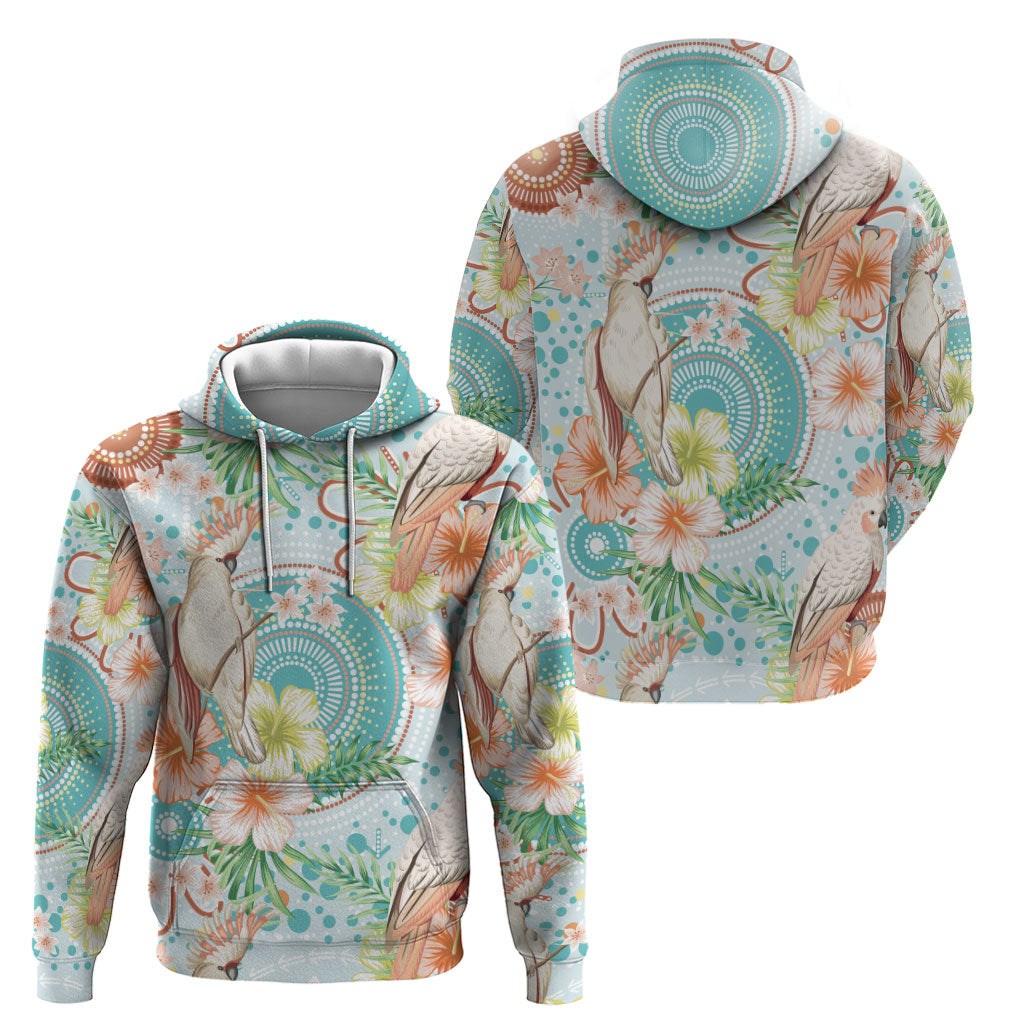 Australia Pink Cockatoo Aboriginal Art Hoodie Tropical Hibiscus Floral Style