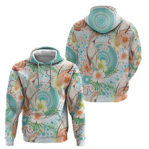 Australia Pink Cockatoo Aboriginal Art Hoodie Tropical Hibiscus Floral Style