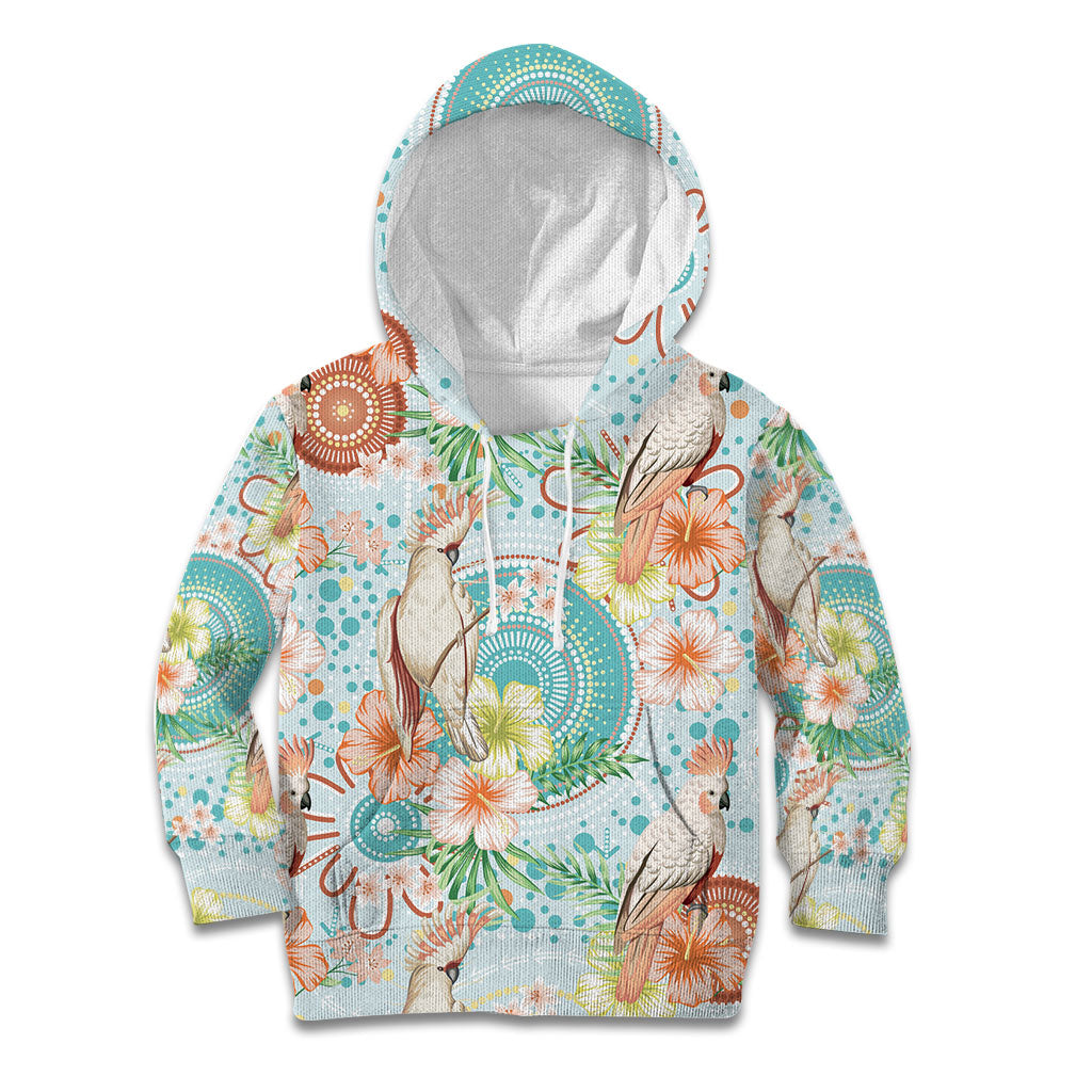 Australia Pink Cockatoo Aboriginal Art Kid Hoodie Tropical Hibiscus Floral Style