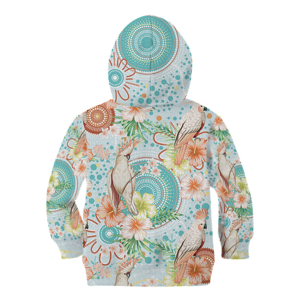Australia Pink Cockatoo Aboriginal Art Kid Hoodie Tropical Hibiscus Floral Style