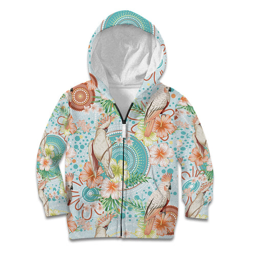 Australia Pink Cockatoo Aboriginal Art Kid Hoodie Tropical Hibiscus Floral Style