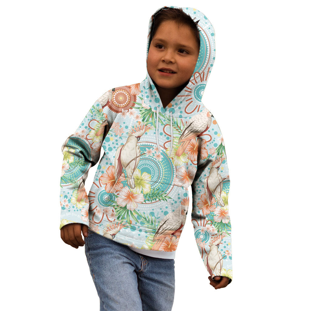 Australia Pink Cockatoo Aboriginal Art Kid Hoodie Tropical Hibiscus Floral Style
