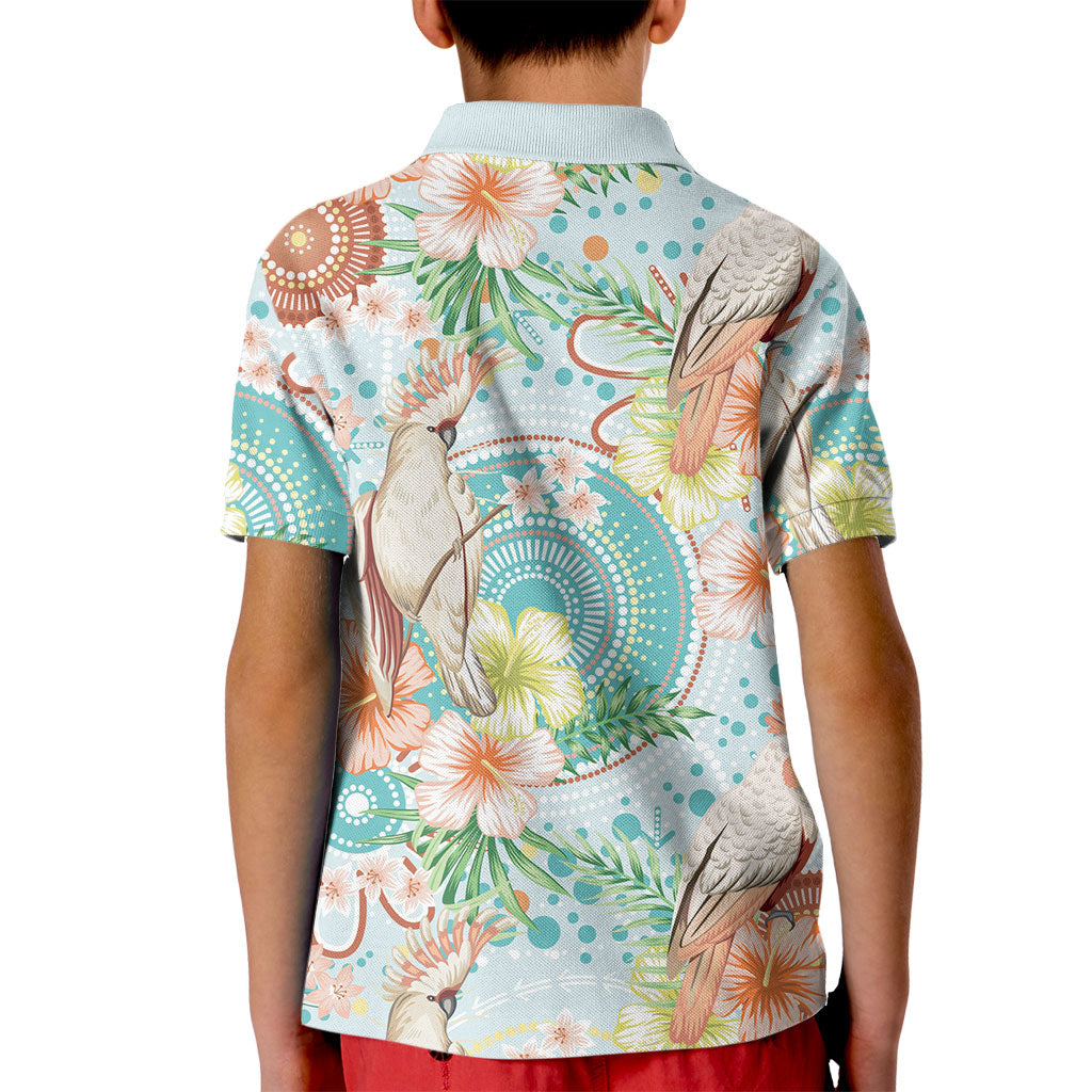 Australia Pink Cockatoo Aboriginal Art Kid Polo Shirt Tropical Hibiscus Floral Style