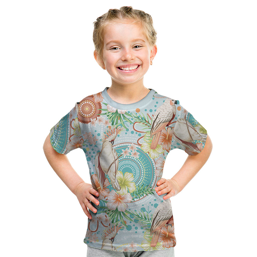 Australia Pink Cockatoo Aboriginal Art Kid T Shirt Tropical Hibiscus Floral Style